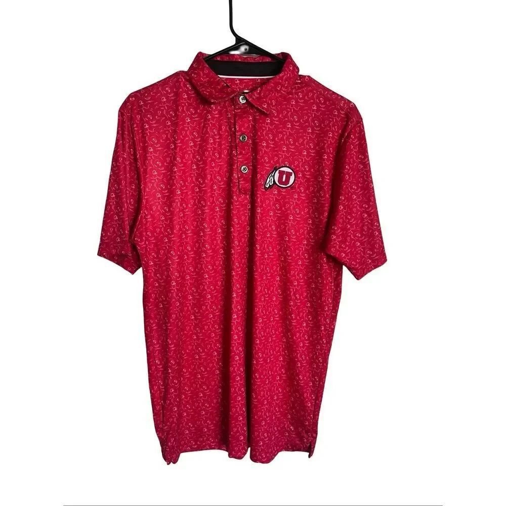 Colosseum Men's Red Utah Utes Football Print Short Sleeve Polo Shirt Medium